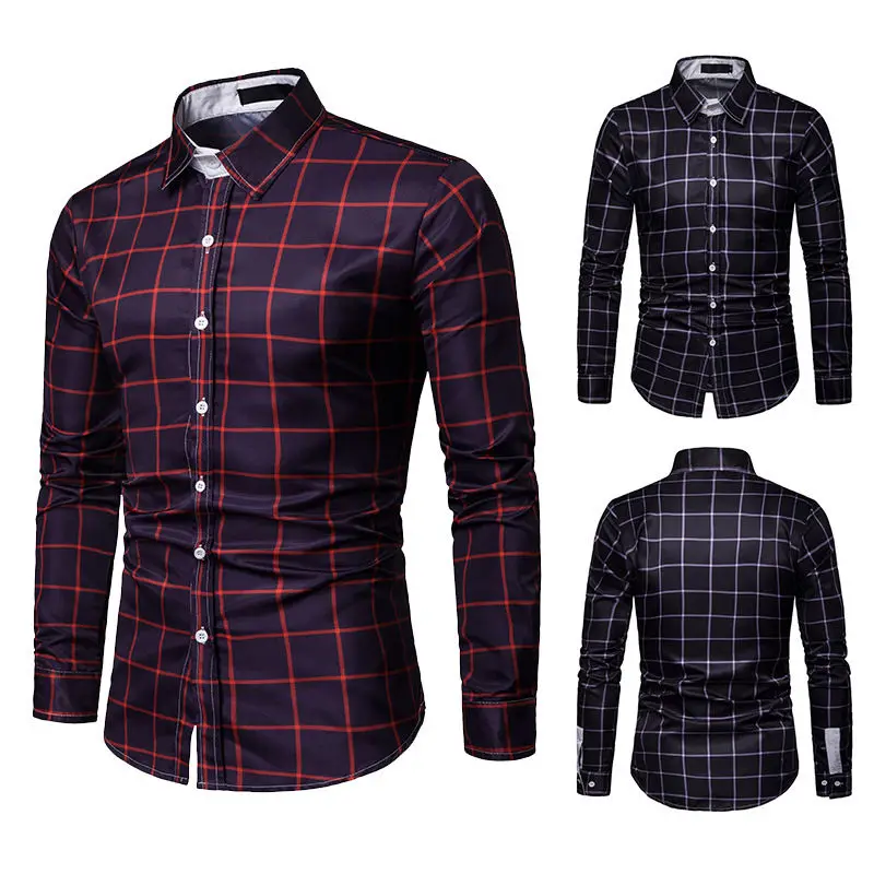 

OLOME Dress Shirts Fashion Men Plaid Cotton Shirt Men's Spring Autumn Casual Shirts Long Sleeve Business Shirts Slim Fit C454P45