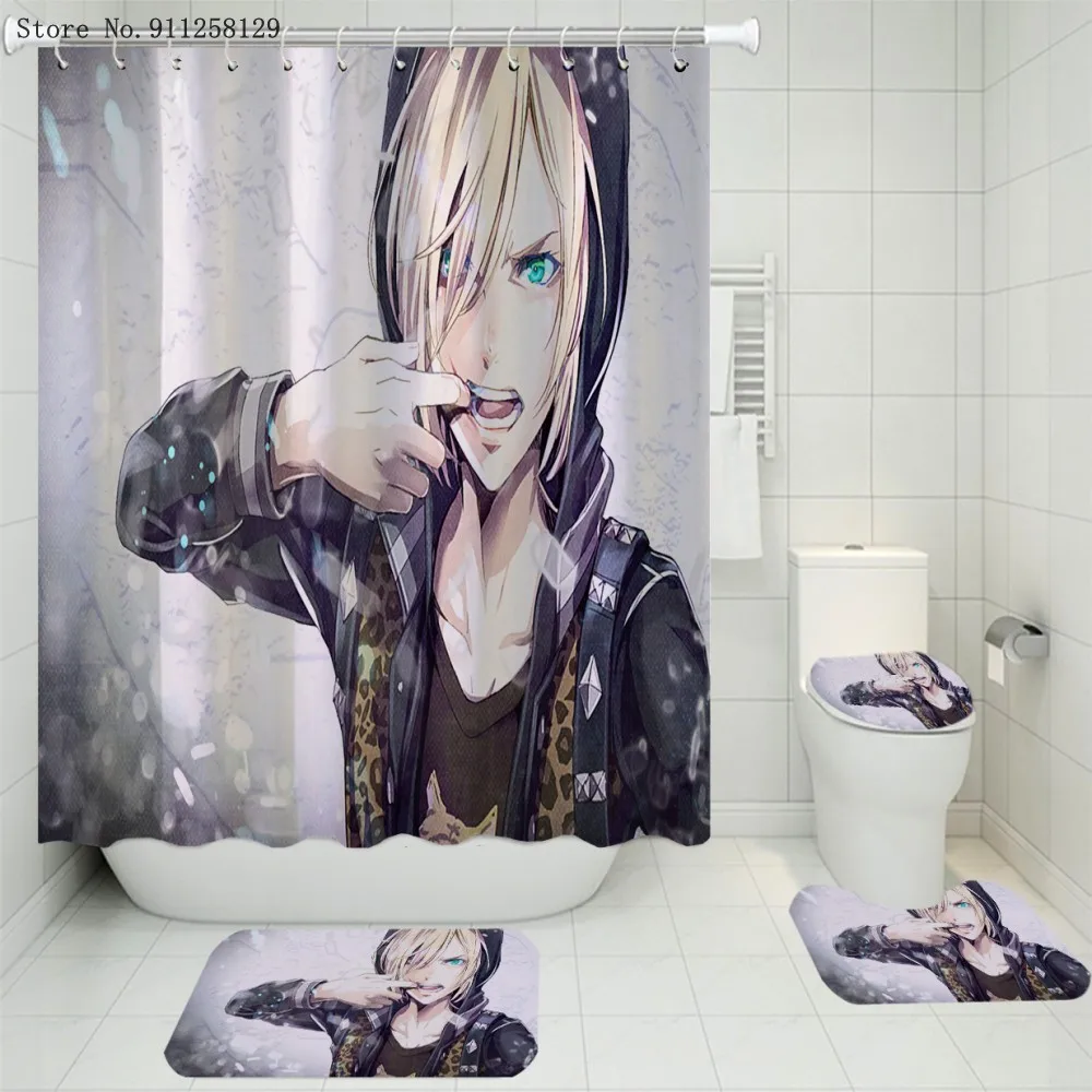 4 шт. Юри! На льду душевые наборы штор льда подросткового возраста ковер крышка