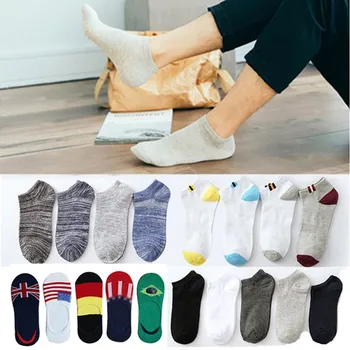 

5Pair/Lot Men Boat Socks Autumn Winter Casual Cotton Socks Fashion Funny Hip Hop Harajuku Breathable Unisex Crew Ankle Socks