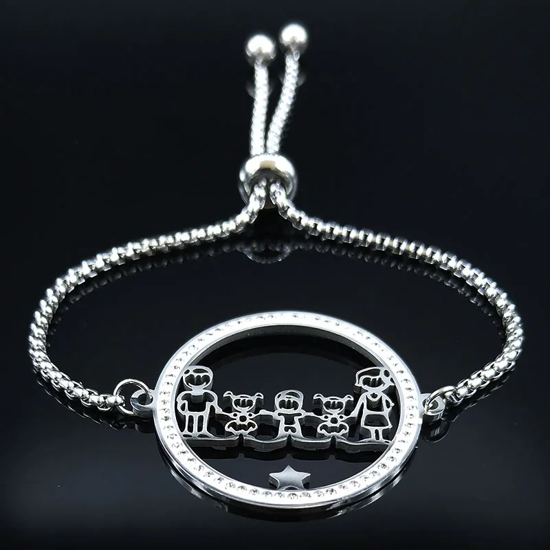 Семейный женский браслет из нержавеющей стали с кристаллами для папы, мамы, дочки, серебряный браслет-цепочка, ювелирные изделия, pulsera mujer B18518 - Окраска металла: 2girl 1boy