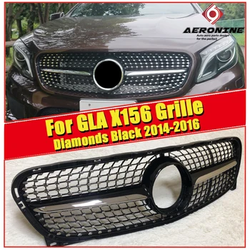 

X156 GLA Sport grille grill Diamonds ABS Glossy Black For MercedesMB GLA200 GLA220 GLA250 GLA45 look grills without Sign 2014-16