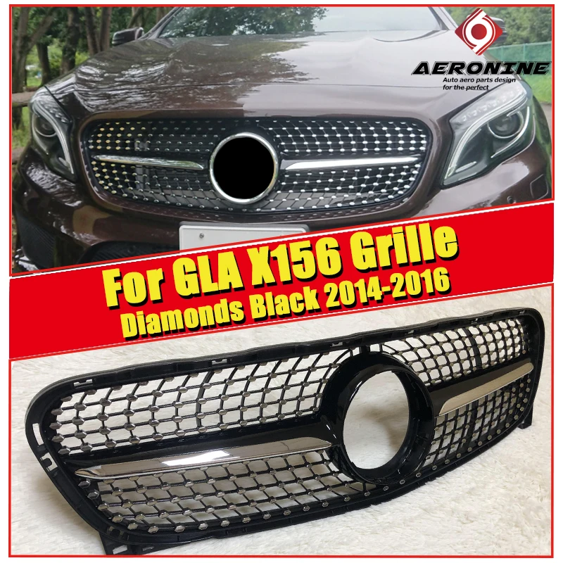 Спортивная решетка для гриля X156 GLA стразы из АБС-пластика глянцевый черный MercedesMB