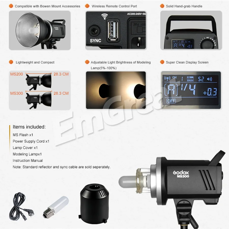Godox MS200 200W или MS300 300W Studio Strobe GN53 5600K Bowens Mount Monolight Встроенная беспроводная система 2,4G легкий компактный