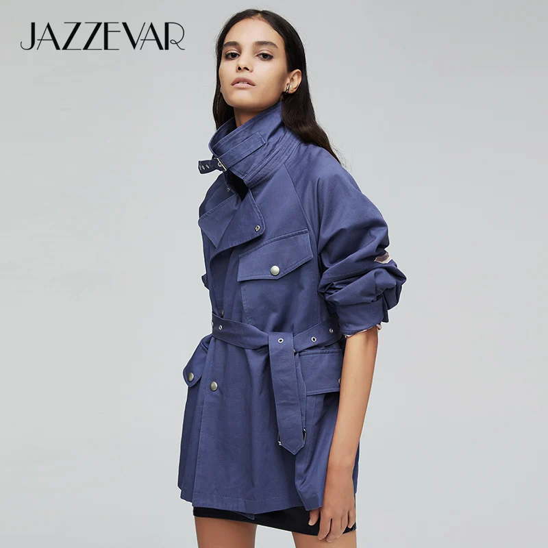 JAZZEVAR 2019 Новое поступление осенний тренч женское зеленое модное хлопковое