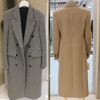 

Houndstooth coat women's waist was thin woolen coat female long temperament commute 2019 autumn and winter new woolen coat