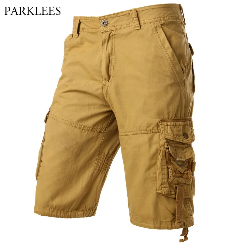Khaki Cotton Cargo Shorts Men Summer 