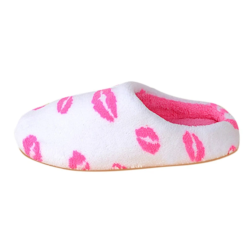 

Women's House warm Slippers girls Pink Lips printing flat Slip-On Anti-Skid Indoor Casual Shoes footwear zapato mujer A40