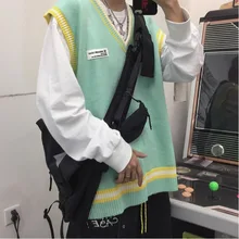 Зимний свитер жилет мужской модный контрастный цвет Повседневный свитер с v-образным вырезом пуловер Stman уличная дикий свободный свитер без рукавов