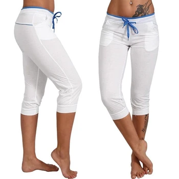 

Summer Women Pants Capris High Waist Sexy Leggings Drawstring Sweatpants Sports Knee Length Elastic Waist Trousers