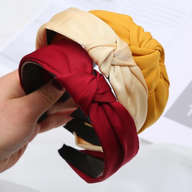 Wide Top Knot Hair Bands For Women Headdress Solid Color Cloth Headband