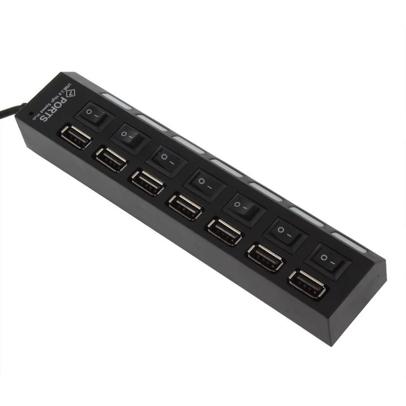 Мульти 7 портов высокоскоростной USB 2,0 480 Мбит/с usb-зарядное устройство с переключателем Портативный USB сплиттер периферийные принадлежности для компьютера