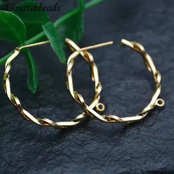 

Real Gold Plated Hoops Earrings Twist Circle Ear Hoops Anti-rust Earrings Hooks for DIY High Quality Jewelry Making Supplies