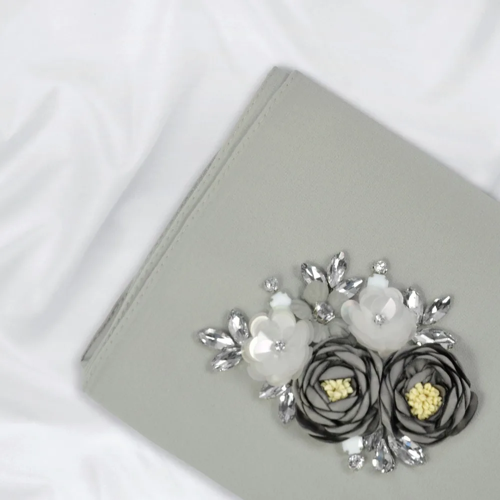 Dubai Arabia Woman hijab Solid Color Chiffon embroidery Popular Shawls Scarf Headband Muslim Turban abaya Diamonds (12)