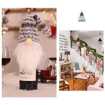 

Wine Bottle Cover Christmas Santa Gnome Wine Champagne Bottle Cover Cap Party Dinner Knitted Fabric Holiday Decor