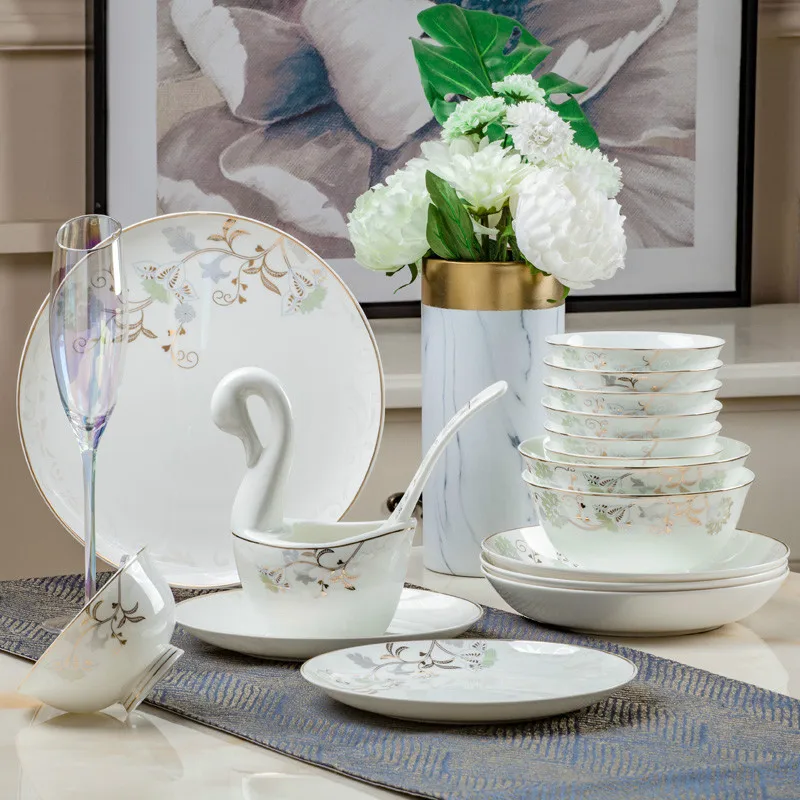 Jingdezhen Ceramic Dinnerware Set dishes and plates sets Kitchen Tableware Ceramic Plates and Dishes Bowls 60pcs combination