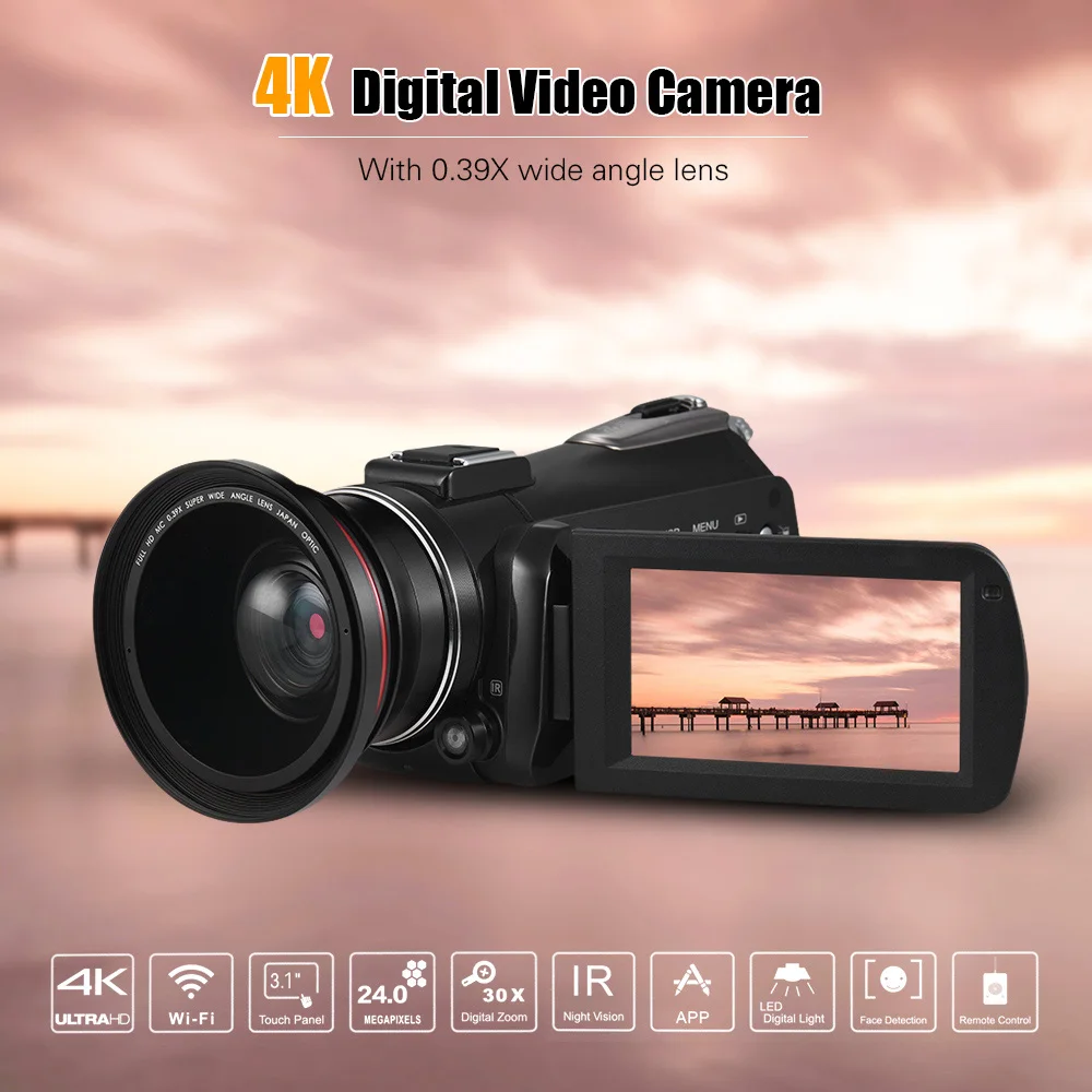 Andoer AC3 Digital Video Camera Camcorder DV Recorder WiFi Connection IR Night Vision IPS LCD Touchscreen Hot Shoe Mount