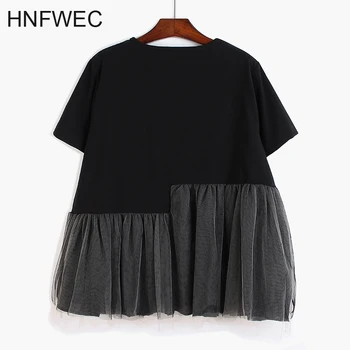 

Women Black Mesh Split Asymmetrical Big Size T-shirt New Round Neck Short Sleeve Fashion Tide Spring Summer 2020 Tide T242
