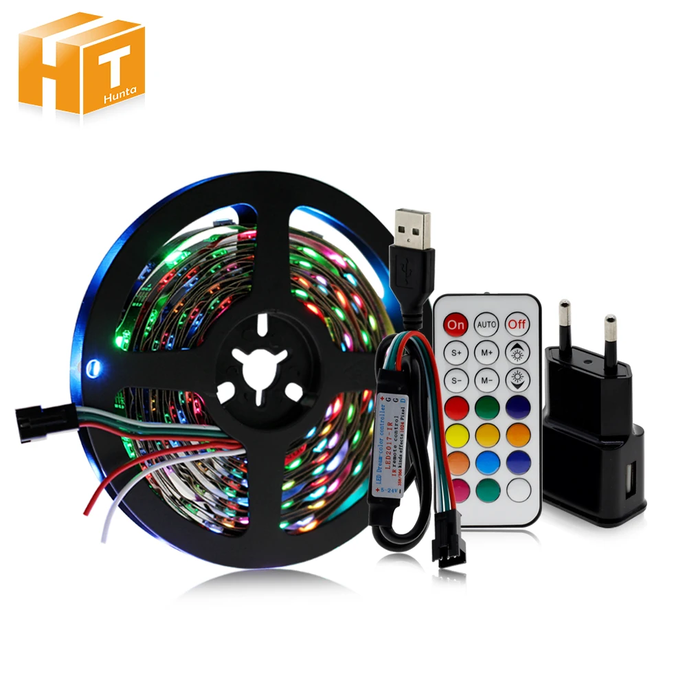 LED Strip Dream Color Set WS2812B RGB Runing Color Changeable USB 5V LED Strip+ 21Key Controller+ Power Adapter