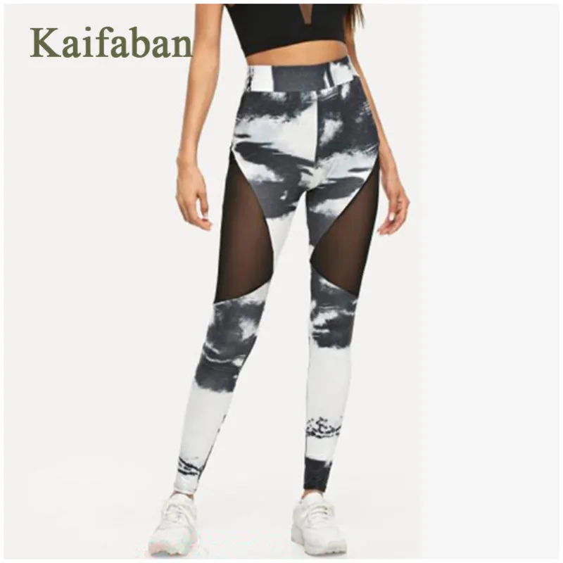 

Women Yoga Pants Leggings Fitness 2019 Joggers Sport Workout Gradient Printed Mesh Patchwork Workout Run Sweatpants Sportswear