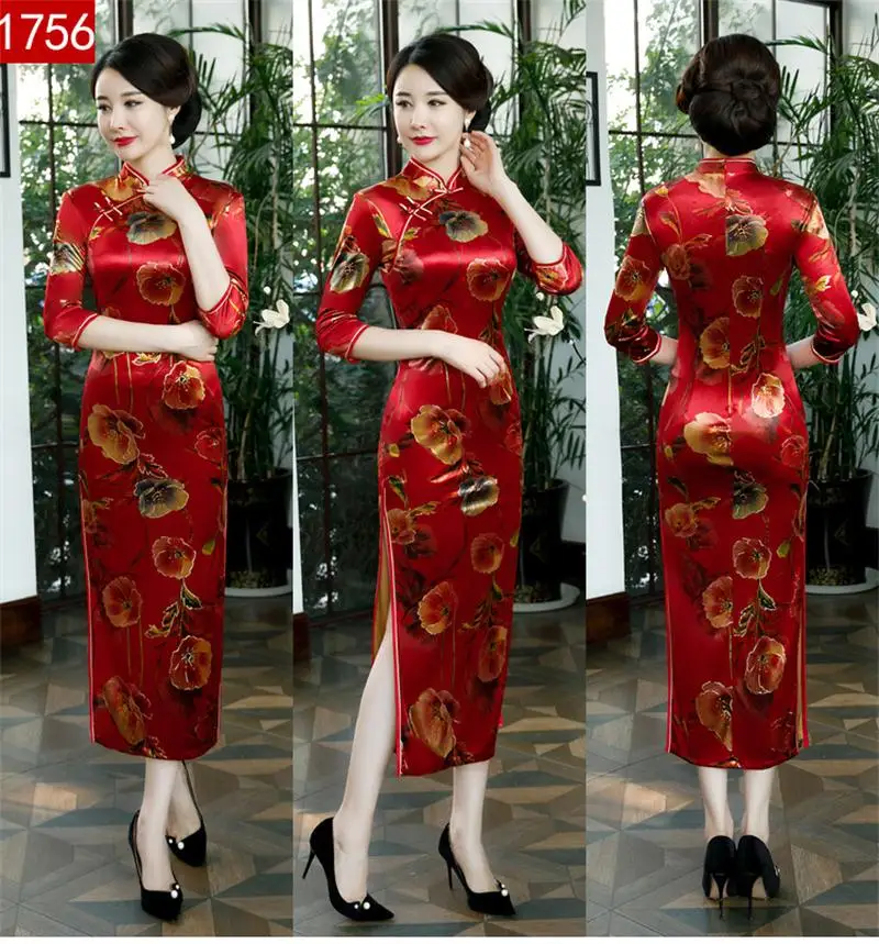Женское традиционное платье Cheongsam с бархатным цветком, элегантное китайское платье Qipao с коротким рукавом, размер L-5XL