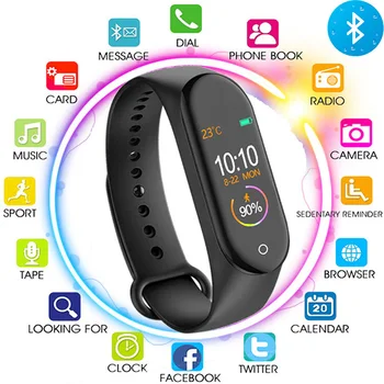 

M4 Smart Bracelet Fitness Activity Tracker Heart Rate Monitor Tracker Blood Pressure Wristband Call Message Reminder Band Watch