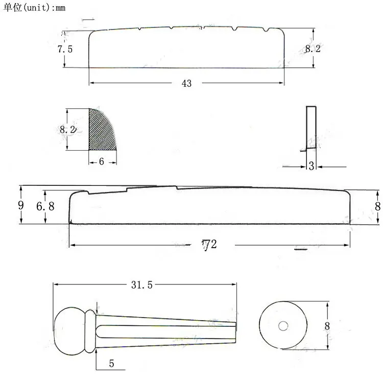 Broches De Pont De Guitare Acoustique, 12 Pièces, Avec Extracteur De