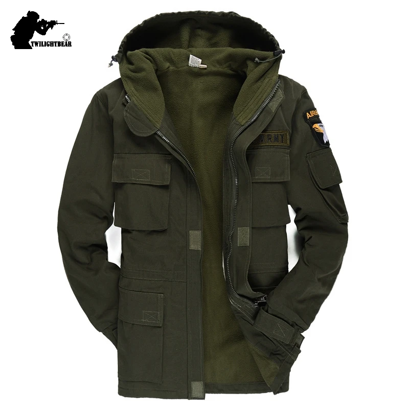 US Army Classic M65 Tactical Trench Men Windbreaker Coat Pure Cotton Solid Men\'s Clothing Winter Fleece Military Jacket AF802
