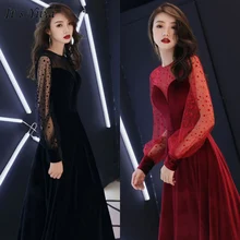 Вечернее платье с длинным рукавом It's YiiYa, Черное платье Длина пола, с длинными рукавами,Простые платья,Свадебные вечерние платья, E331,лето