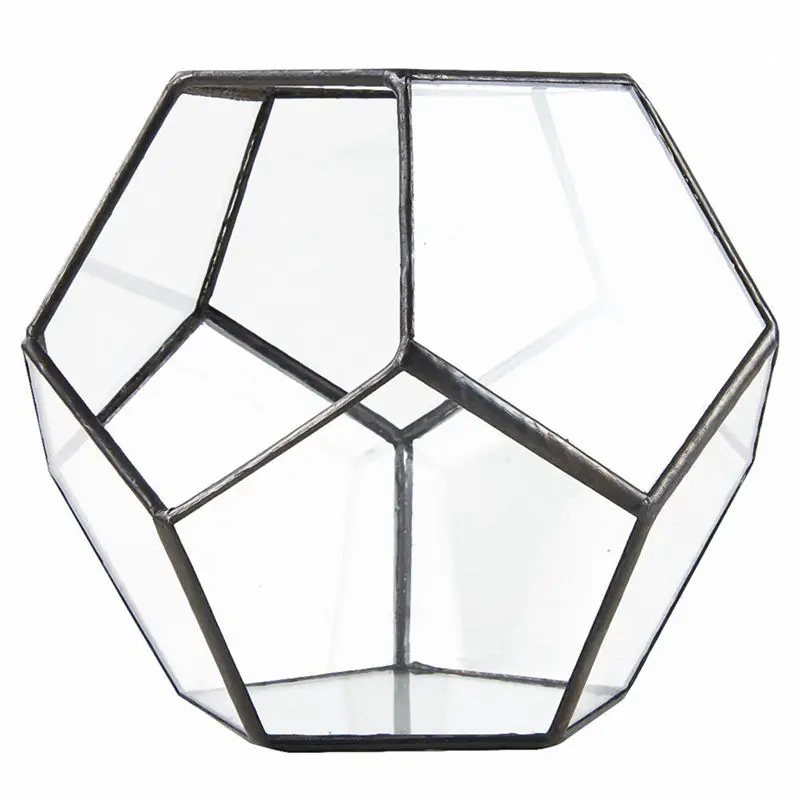 Black Glass Pentagon Geometric Terrarium Container Window Sill Decor Flower Pot Balcony Planter Diy Display Box(No Plant