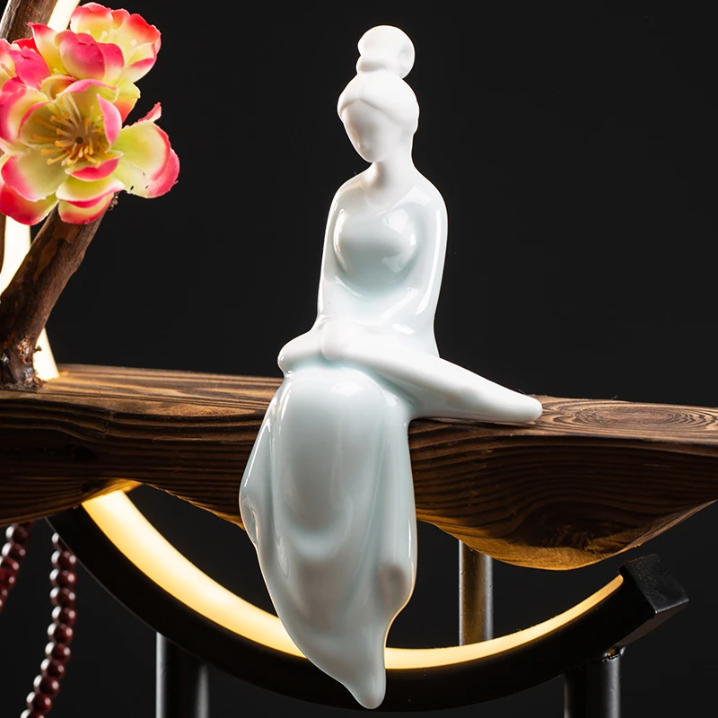 Waterfall Backflow Incense Burner Lady Flower Ceramic Incense Holder with LED Light Zen Buddha Censer Flower Incense Stick Rack