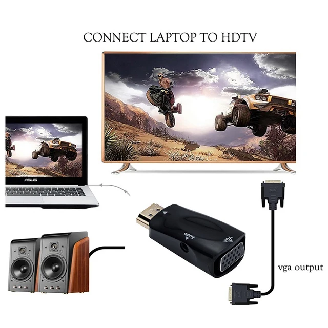HDMI-compatible Male to VGA Female Adapter HD 1080P Audio Cable Converter Accessories All Cables Types Gadget Music Music & Sound TV Accessories cb5feb1b7314637725a2e7: Black
