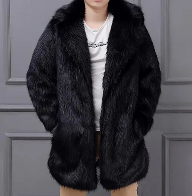 S-6XL, хит, весна/осень, Мужская Новая модная шуба из искусственного меха, длинная куртка с воротником из лисьего меха, большой размер