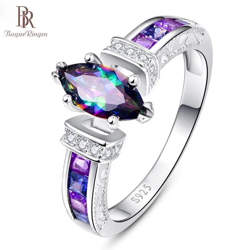 Bague Ringen серебряное кольцо 925 пробы для женщин с овальным радужным огнем Мистик