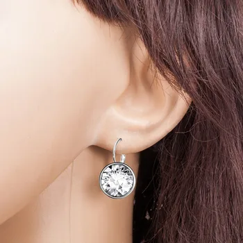 

Boutique Solid Color Crystal Earrings 925 sterling silver Round Large Diamond Short Simplicity Women Earrings Kolczyki Damskie