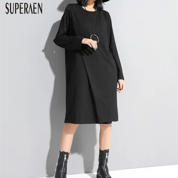 

SuperAen Europe Fashion Women's Dress 2020 Spring New Long-Sleeved Solid Color Ladies Dress Round Neck Women Clothing