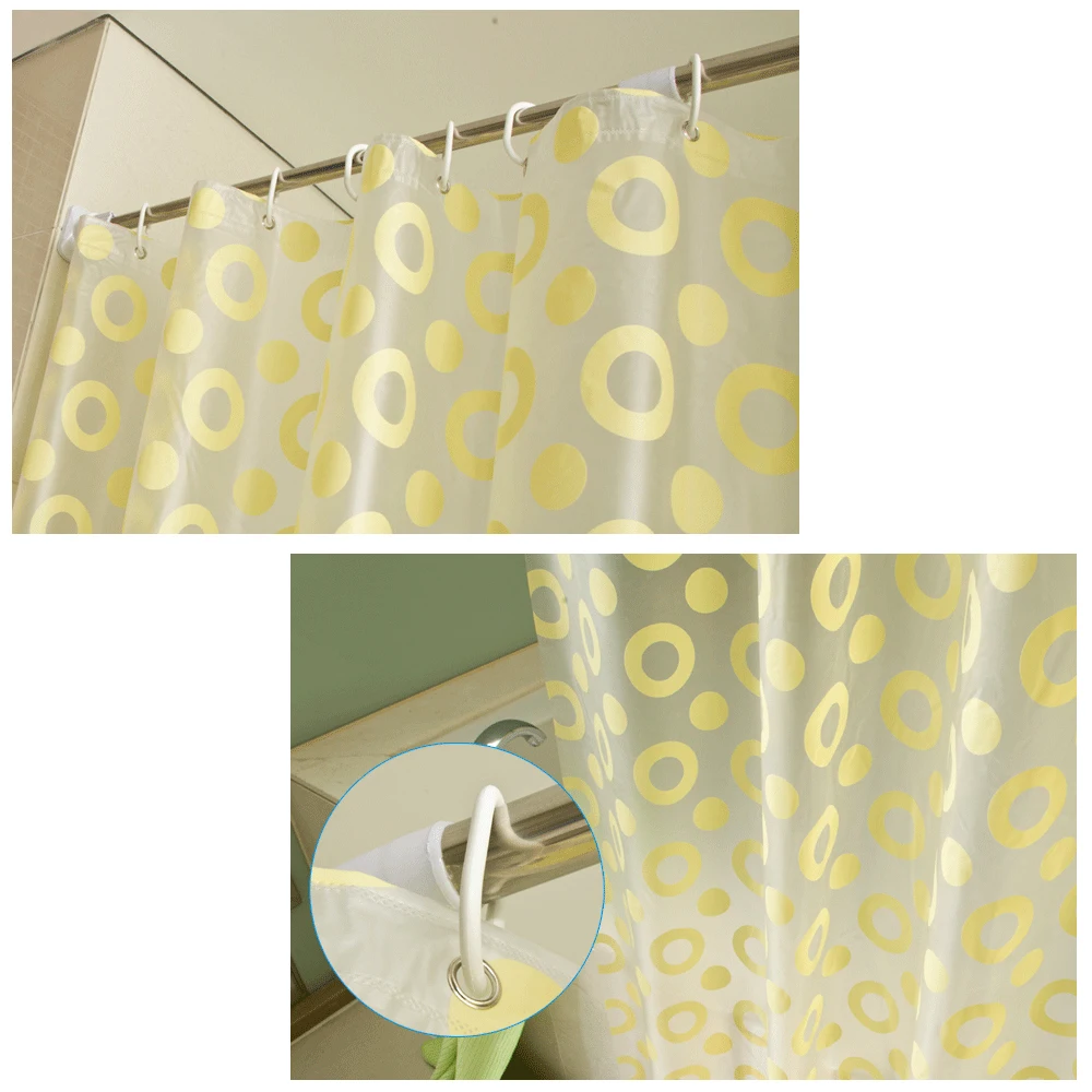 EHOMEBUY New Yellow Circle Pattern Shower Curtain Waterproof Mildewproof Translucent PEVA Curtain For Bathroom Shower Room