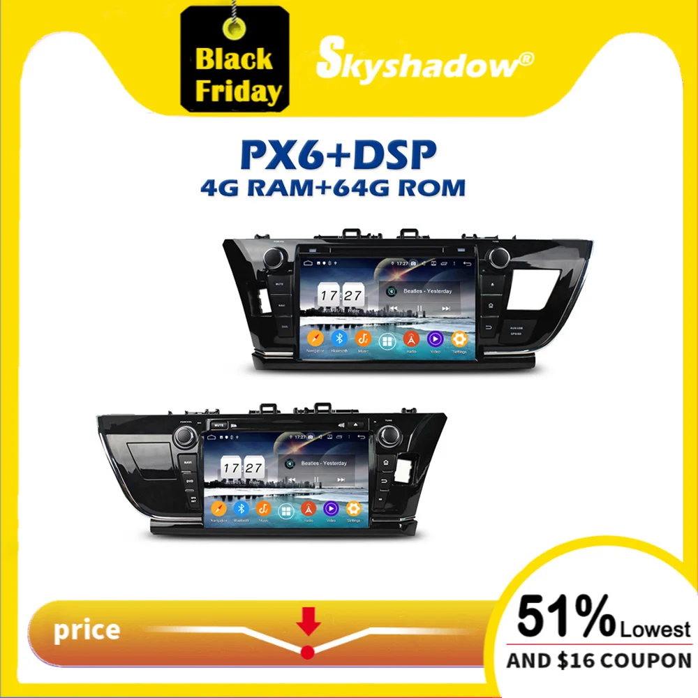 PX6 автомобильный dvd плеер DSP 9 &quotAndroid 10 0 4G + 64GB Wifi Bluetooth 5 радио GPS карта для Toyota COROLLA 2014
