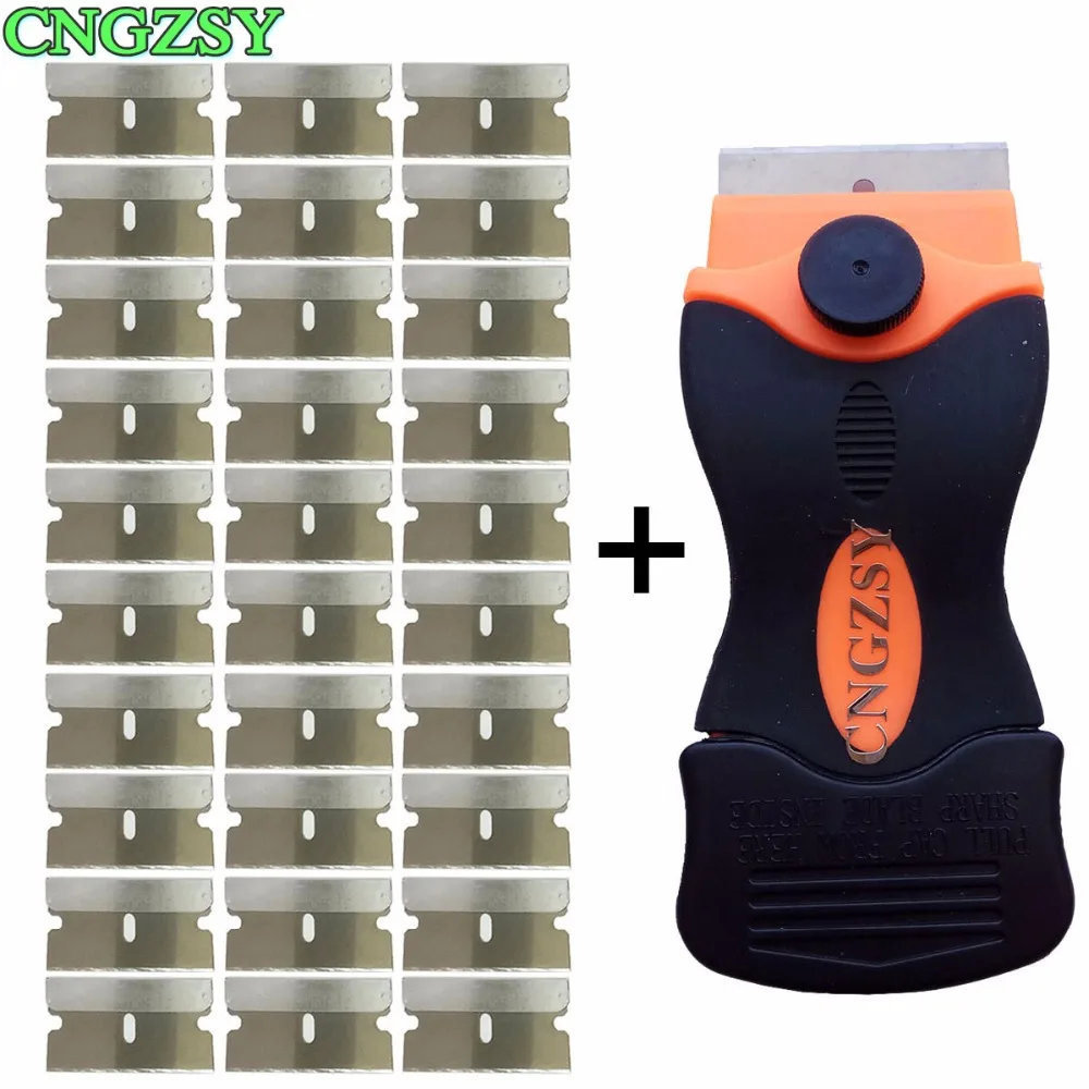 

1pc Razor Scraper + 30 pcs Blades For Old Glue Adhesive Tape Ice Snow Residual Remover Disassemble Polishing Shovel E12+30M