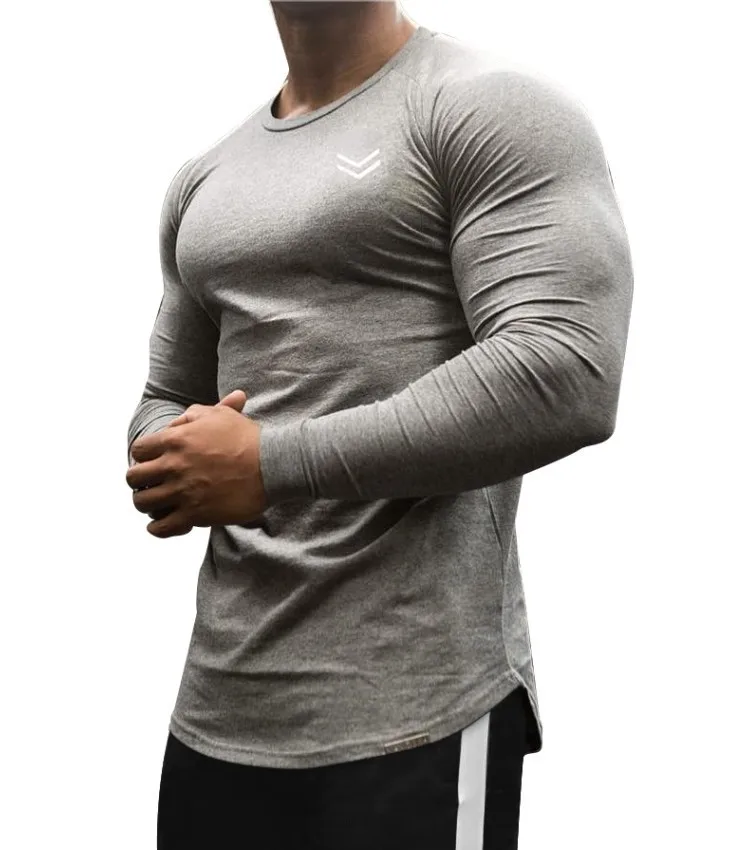 Muscle Brother, стиль, облегающая, с длинным рукавом, осенняя, Спортивная, теплая, для бега, Базовая рубашка, модная, повседневная, рукав реглан