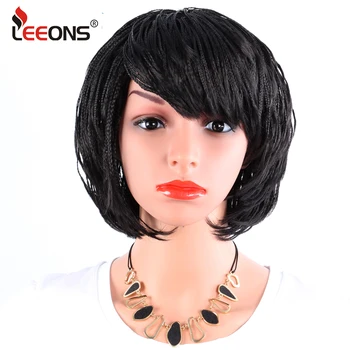 

Leeons Bob Braids Wig Natural Short Wig With Bangs Black Box Braids Short Synthetic Wig Free-Size Braids Wig Hair For Women