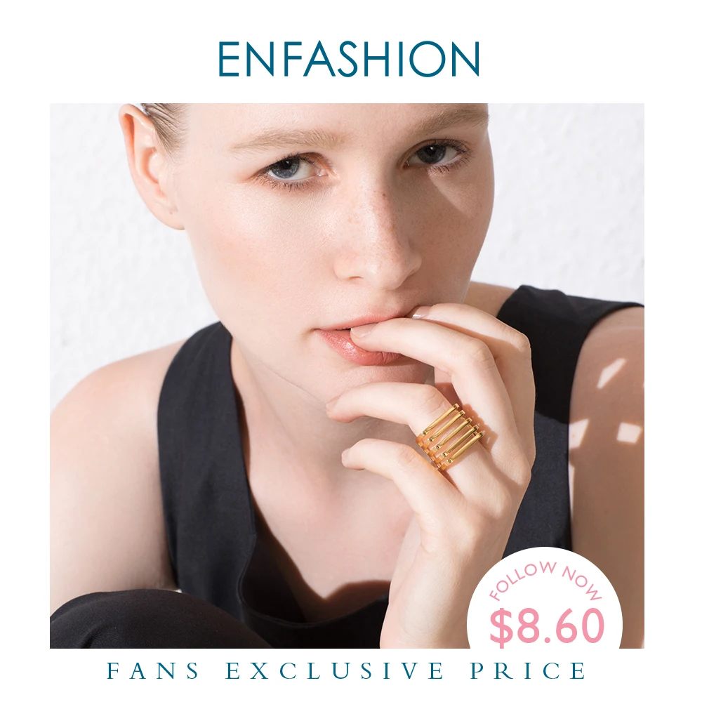 

ENFASHION Punk 5 Rows Layered Ring Gold Color Stainless Steel Minimalist Geometric Finger Rings For Women Fashion Jewelry R4017