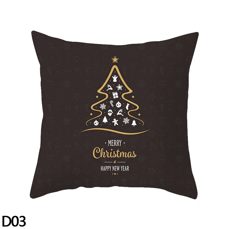 Рождественские наволочки 45x45 см, белый, черный, золотой, с надписью «Merry Christmas», наволочки для подушки, чехол для украшения дома, декоративный чехол для подушки - Цвет: D03