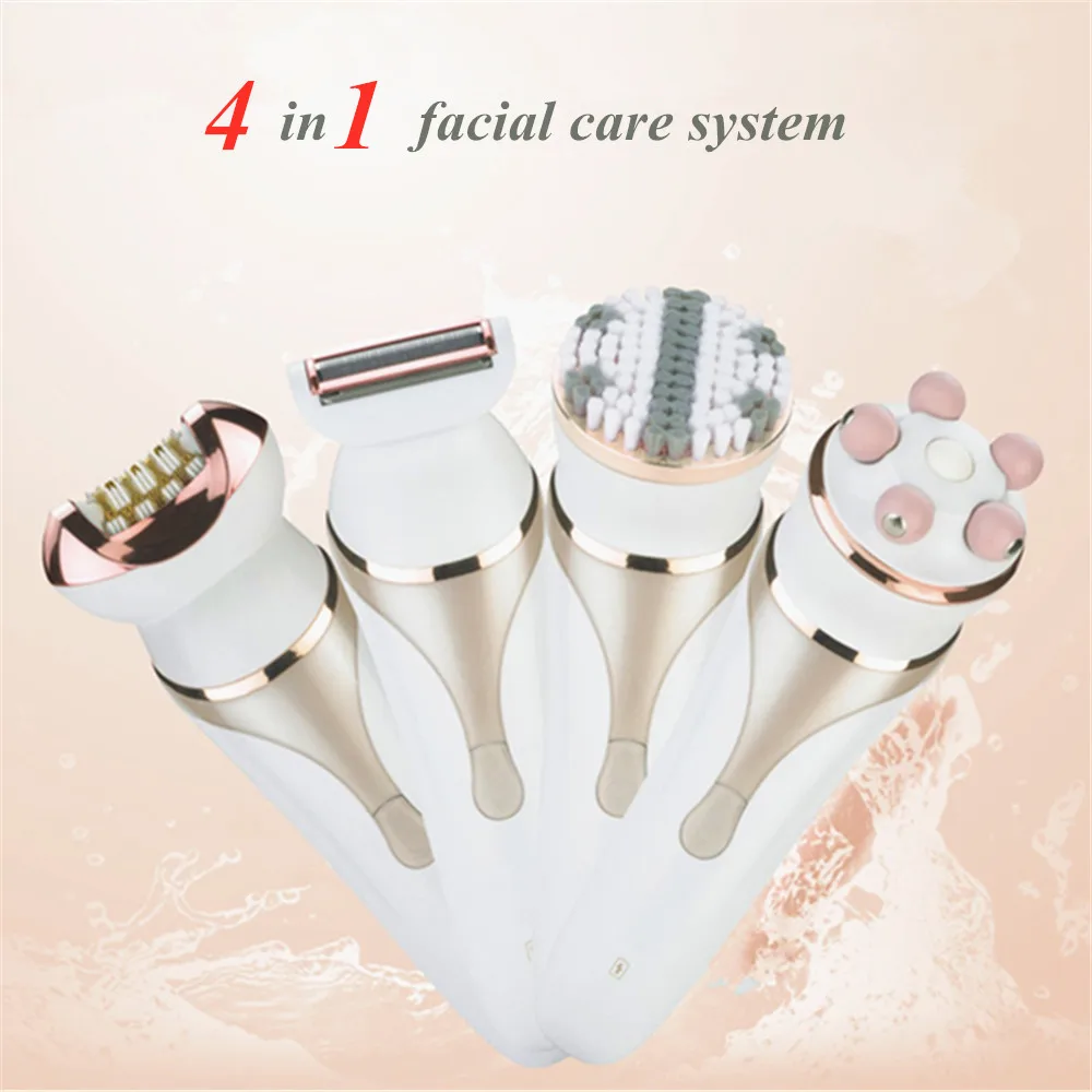 

4 in 1 Women Facial Care Set Lady Shaver Electric Razor Hair Removal Cordless Rechargeable Waterproof Cleansing Brush & Massager