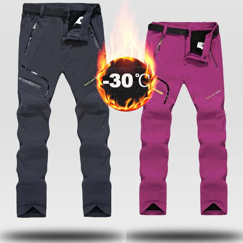 

-30 Degree Thick Warm Fleece Softshell Pants Women Men Outdoor Trekking Fishing Camping Hiking Skiing Trousers Waterproof Pants
