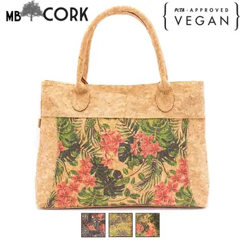 

Natural Vegan Cork Handbag with Tropical Patterns Design | Made with Cork Fabric Bag-2023