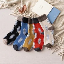 Осенние и зимние женские носки с вышитым рисунком дерева, теплые утолщенные женские шерстяные носки kawaii, женские теплые зимние носки