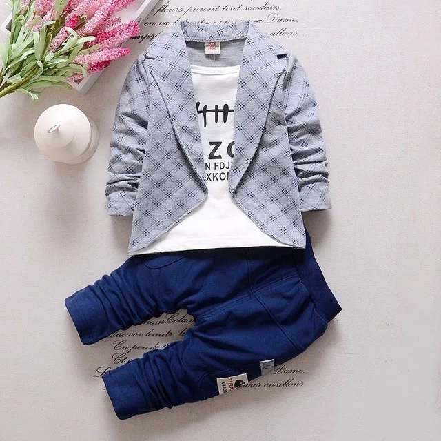 Г. Новая осенняя одежда для отдыха детский костюм модные две рубашки с галстуком для мальчиков и девочек, куртка+ брюки комплект из 2 предметов - Цвет: E05-gray