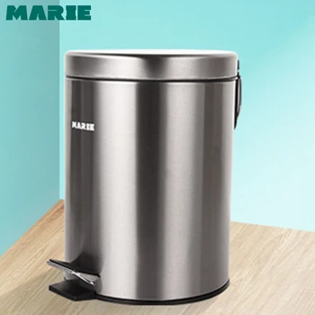 

Round Bins Stainless Steel Rubbish Can Foot Pedal Type Dustbin Eco-friendly Bathroom Trash Can Kitchen Waste Bin