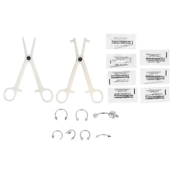 

4Pcs Body Piercing Kit Professional Ear Nose Tools Forceps Body Ring Needle Sets With Stud Ring Tools
