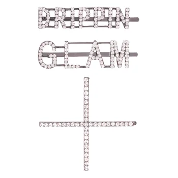 

1 Set of 3pcs Letters Hair Clips Cross Shape Rhinestone Inlaid Barrettes Bobby Pin Hair Pins for Ladies Girls